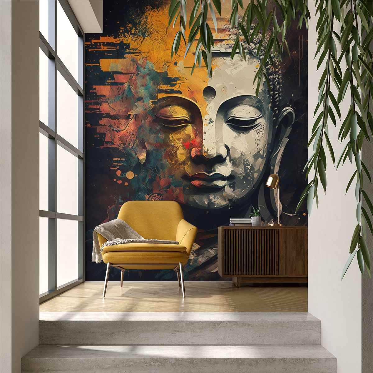 Gautam Buddha Stone Texture Wallpaper Mural